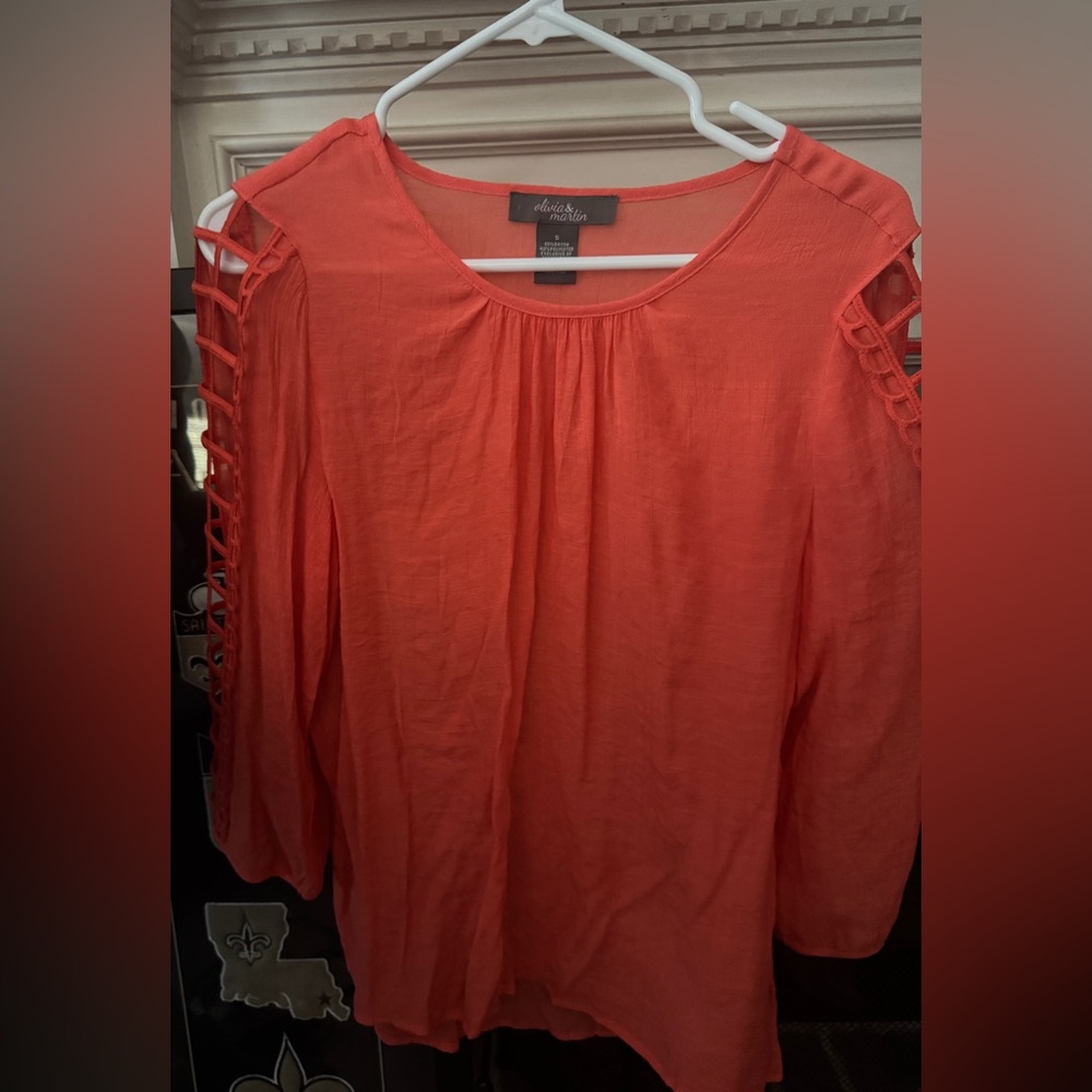 Olivia & Martin Small Coral Blouse with Cut-Out Sleeves